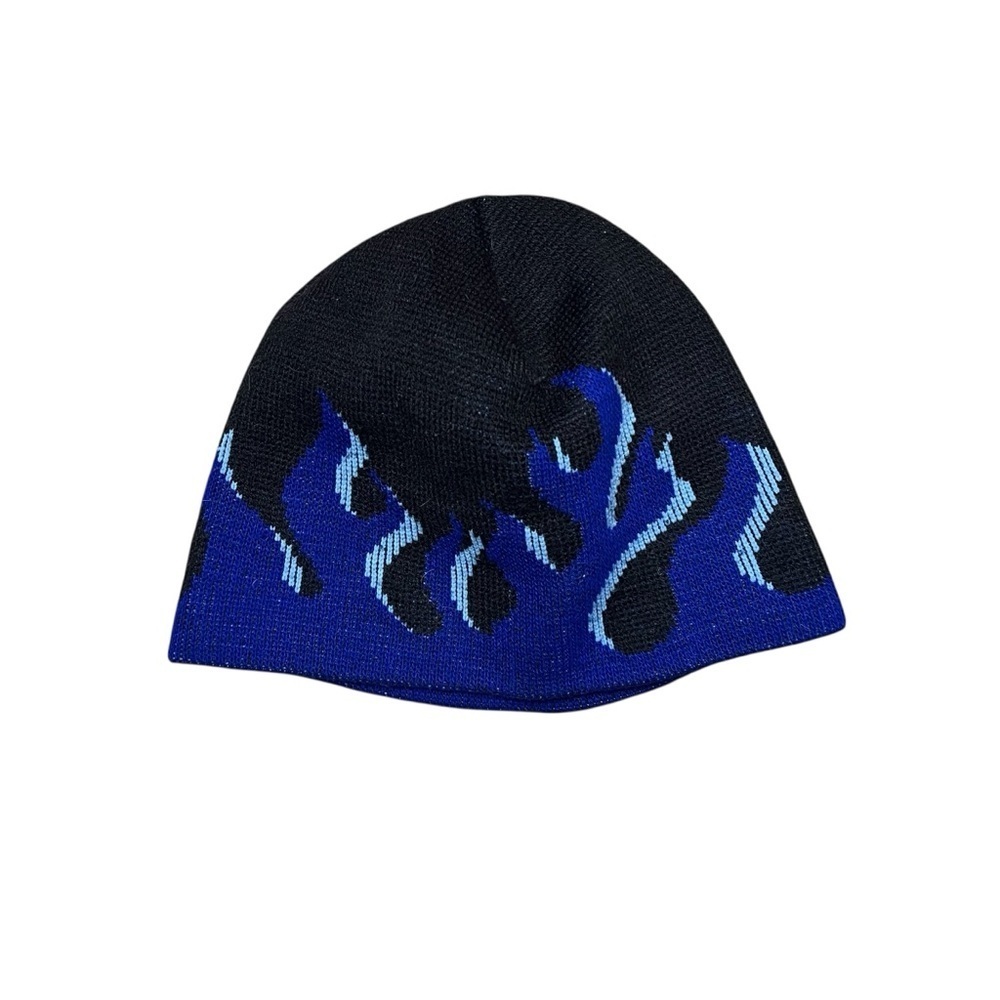 40 Point Roxbury Winter Hat Blue Flames Beanie Made in USA Rare Vintage VTG Y2K